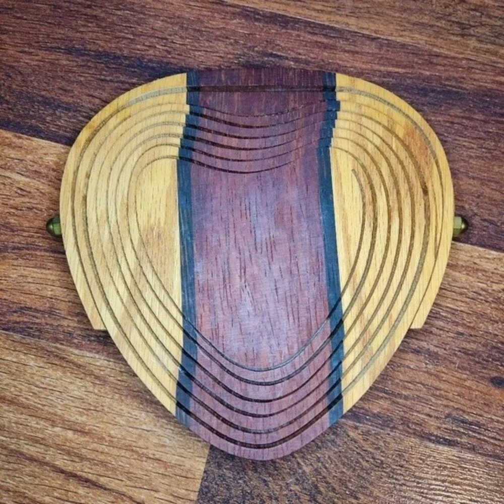 Deep Spring Collapsible Wooden Heart Basket Trivet Spiral Cut